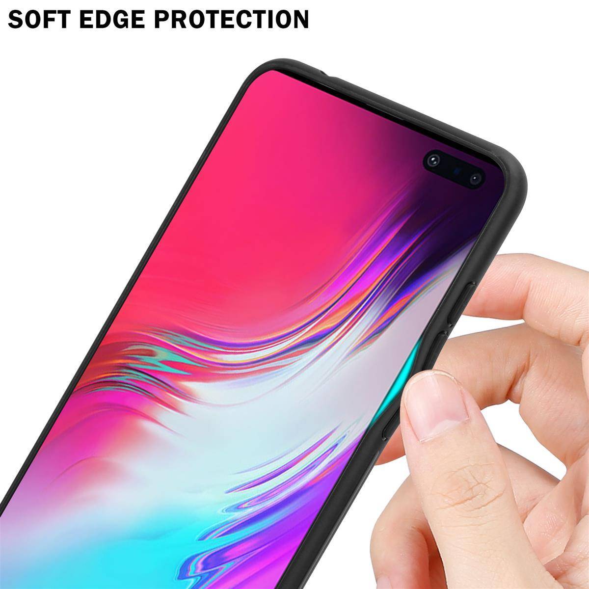 Cadorabo Hülle für Samsung Galaxy S10 5G Schutz Hülle in Schwarz Handyhülle TPU Etui Cover Case Tempered Glas