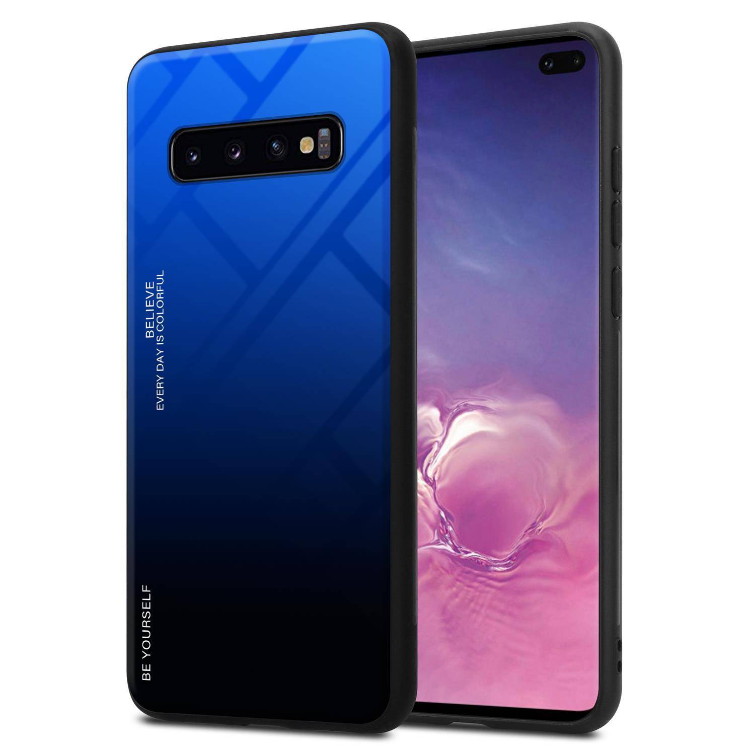 Cadorabo Hülle für Samsung Galaxy S10 PLUS Schutz Hülle in Schwarz Handyhülle TPU Etui Cover Case Tempered Glas