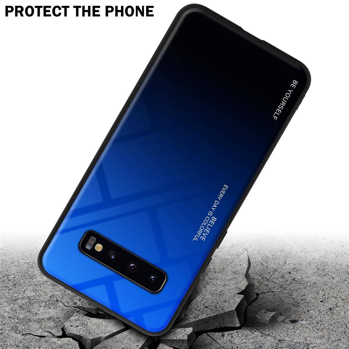Cadorabo Hülle für Samsung Galaxy S10 PLUS Schutz Hülle in Schwarz Handyhülle TPU Etui Cover Case Tempered Glas