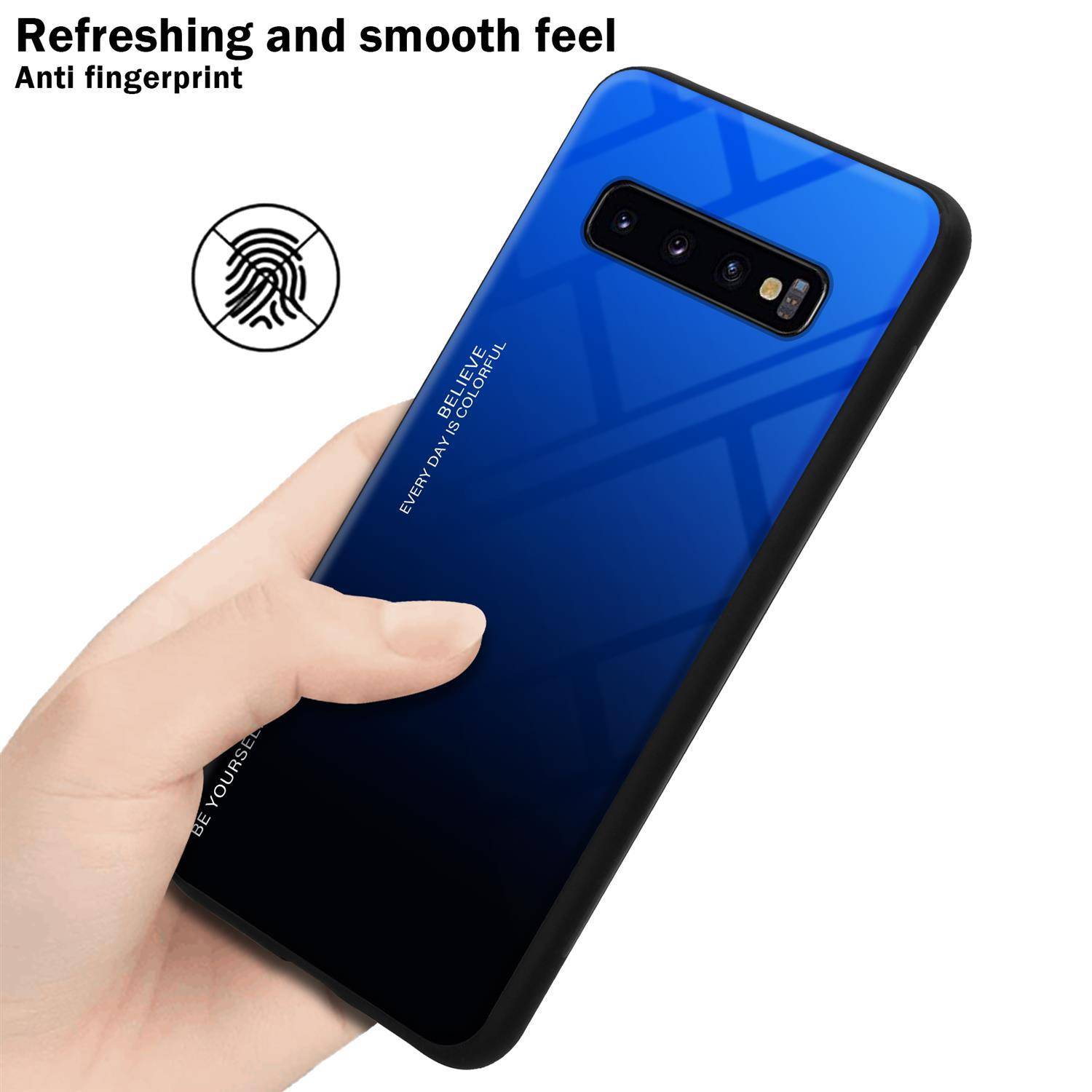 Cadorabo Hülle für Samsung Galaxy S10 PLUS Schutz Hülle in Schwarz Handyhülle TPU Etui Cover Case Tempered Glas