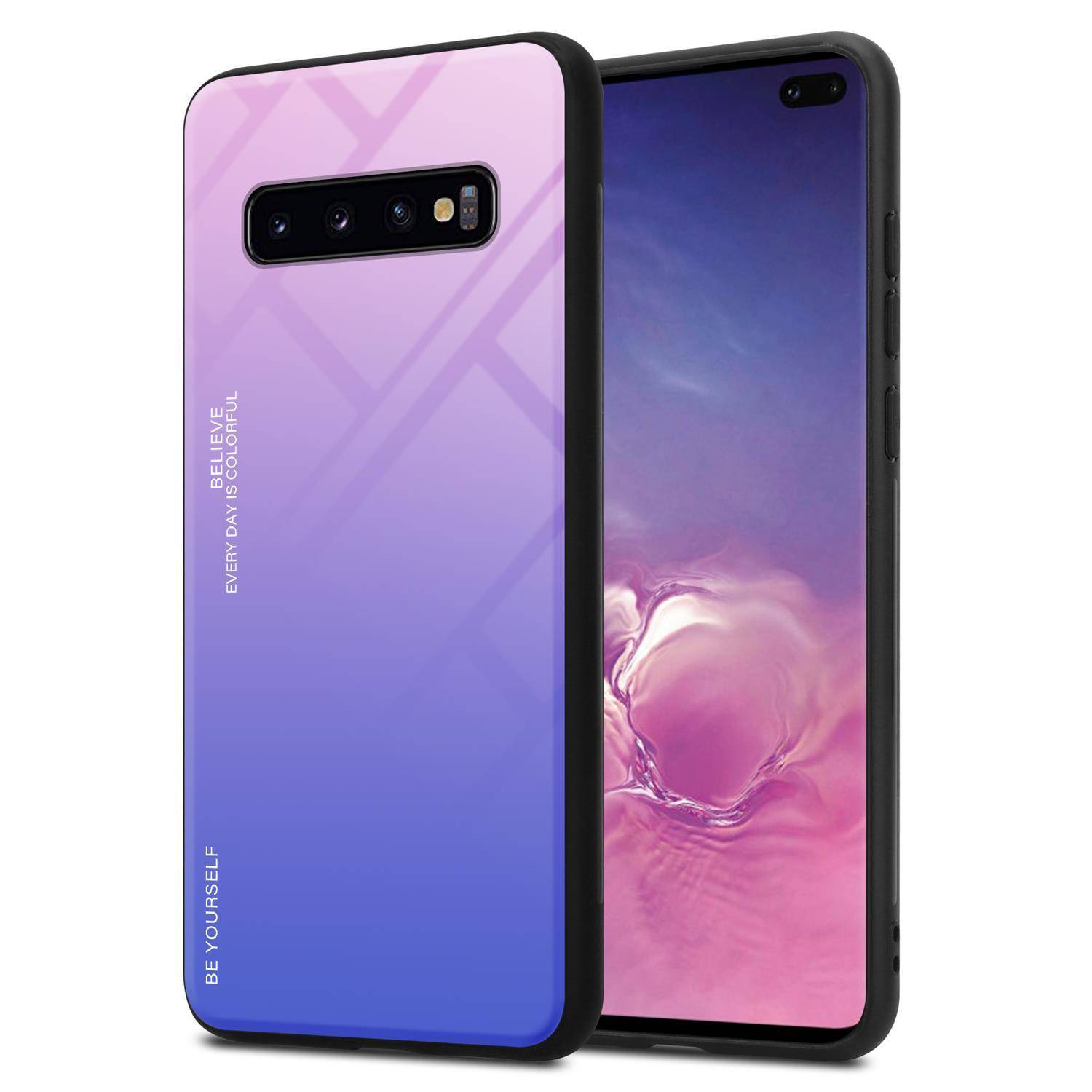 Cadorabo Hülle für Samsung Galaxy S10 PLUS Schutz Hülle in Schwarz Handyhülle TPU Etui Cover Case Tempered Glas