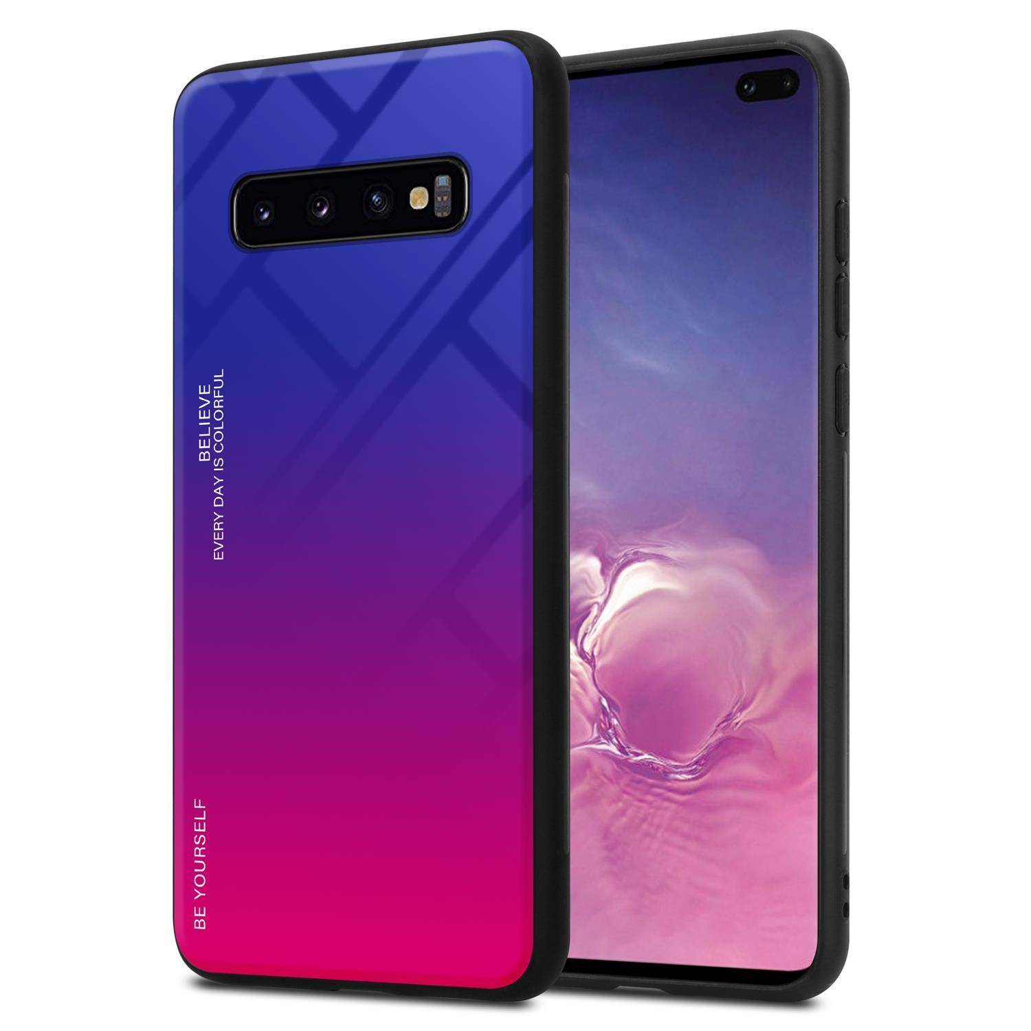 Cadorabo Hülle für Samsung Galaxy S10 PLUS Schutz Hülle in Schwarz Handyhülle TPU Etui Cover Case Tempered Glas