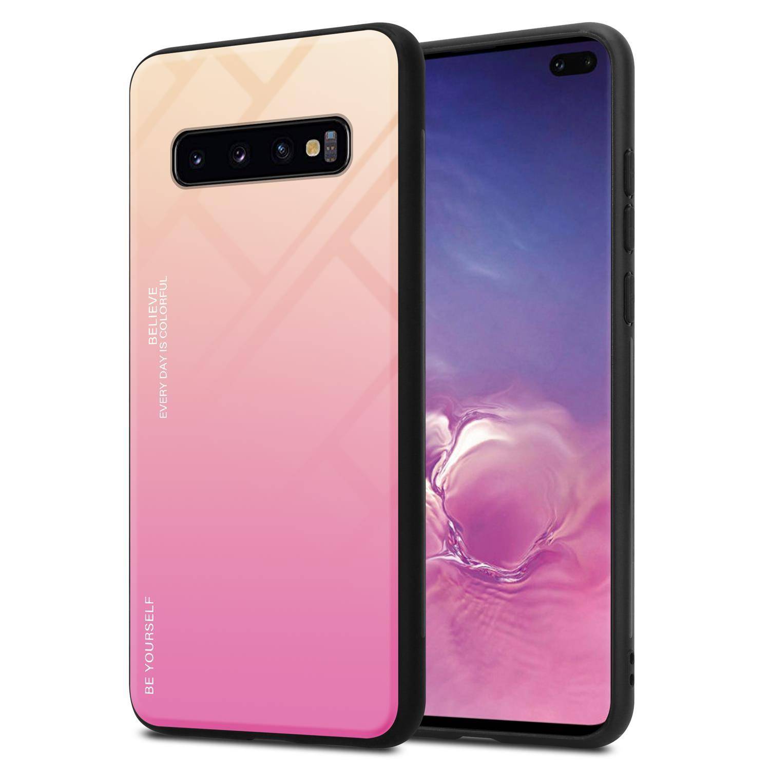 Cadorabo Hülle für Samsung Galaxy S10 PLUS Schutz Hülle in Schwarz Handyhülle TPU Etui Cover Case Tempered Glas