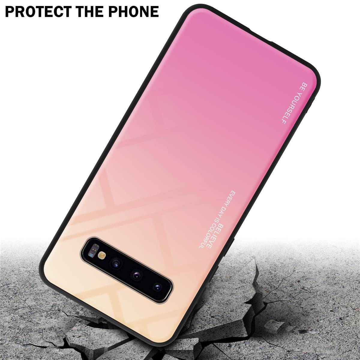 Cadorabo Hülle für Samsung Galaxy S10 PLUS Schutz Hülle in Schwarz Handyhülle TPU Etui Cover Case Tempered Glas