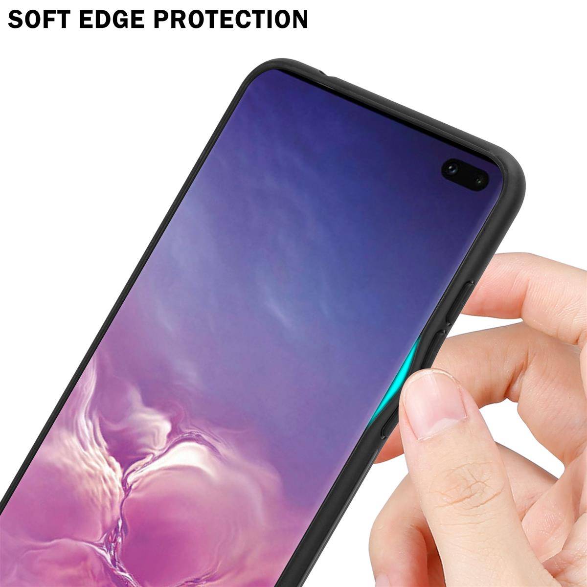 Cadorabo Hülle für Samsung Galaxy S10 PLUS Schutz Hülle in Schwarz Handyhülle TPU Etui Cover Case Tempered Glas