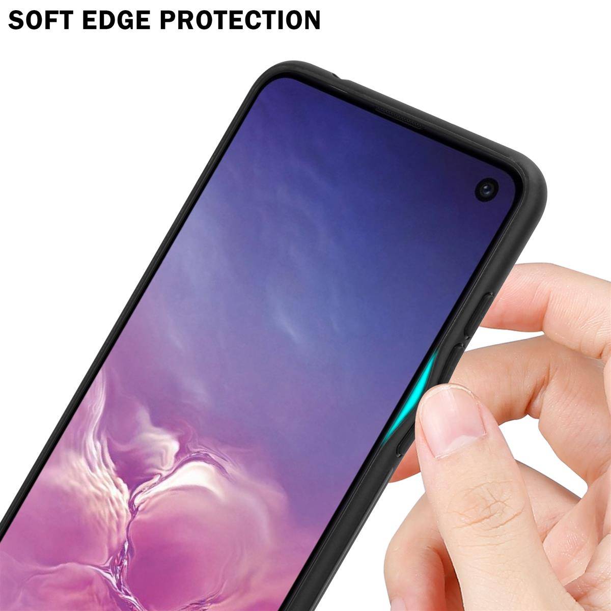 Cadorabo Hülle für Samsung Galaxy S10e Schutz Hülle in Schwarz Handyhülle TPU Etui Cover Case Tempered Glas