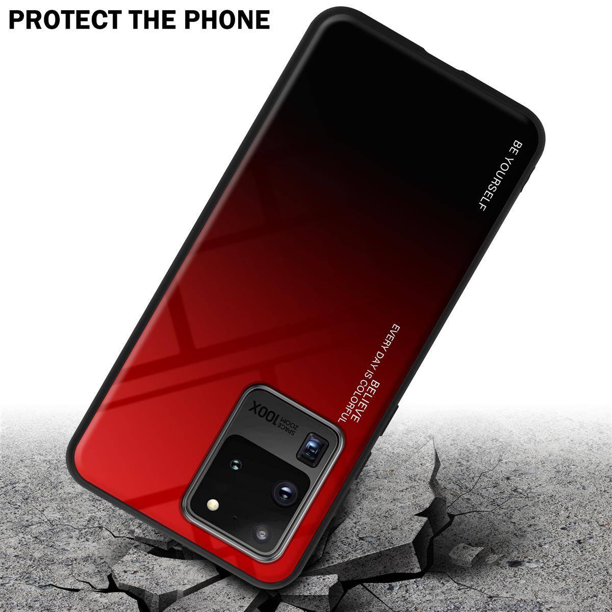 Cadorabo Hülle für Samsung Galaxy S20 ULTRA Schutz Hülle in Schwarz Handyhülle TPU Etui Cover Case Tempered Glas