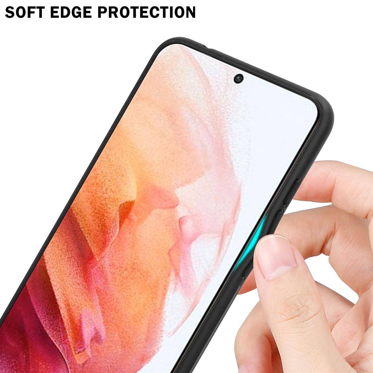 Cadorabo Hülle für Samsung Galaxy S21 5G Schutz Hülle in Schwarz Handyhülle TPU Etui Cover Case Tempered Glas