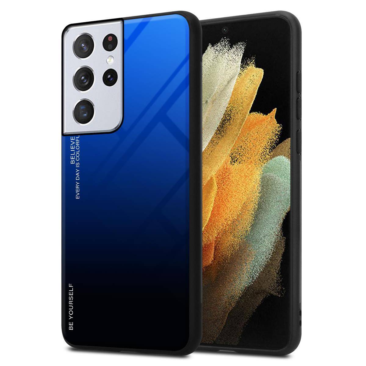 Cadorabo Hülle für Samsung Galaxy S21 ULTRA Schutz Hülle in Schwarz Handyhülle TPU Etui Cover Case Tempered Glas