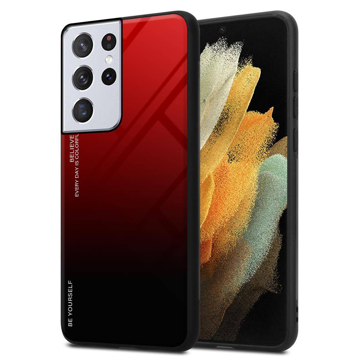 Cadorabo Hülle für Samsung Galaxy S21 ULTRA Schutz Hülle in Schwarz Handyhülle TPU Etui Cover Case Tempered Glas