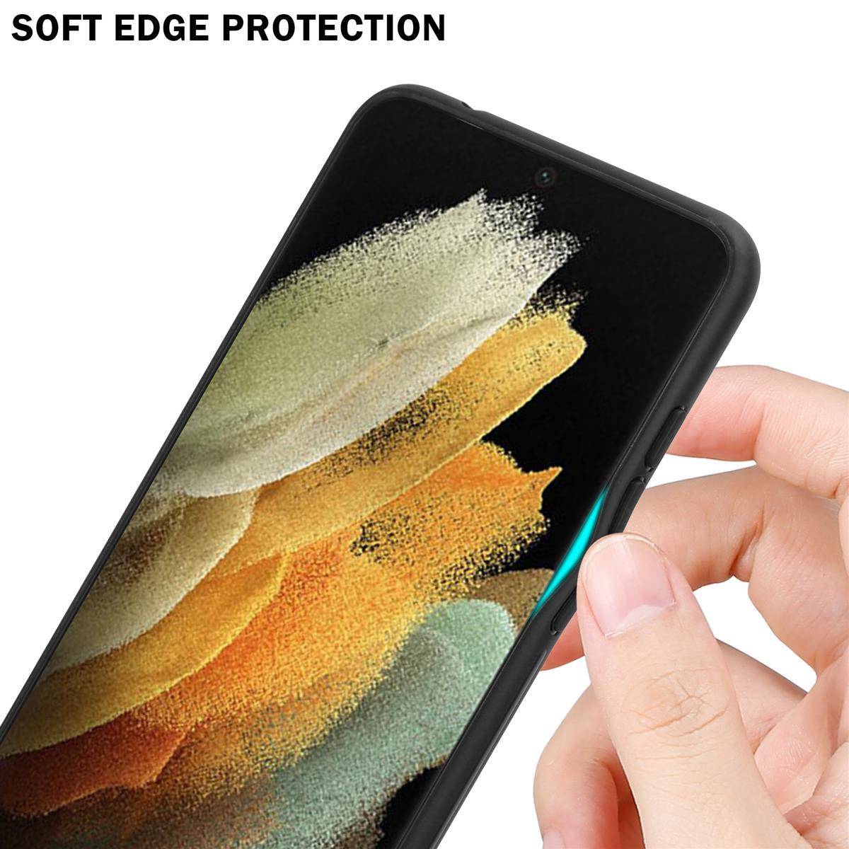 Cadorabo Hülle für Samsung Galaxy S21 ULTRA Schutz Hülle in Schwarz Handyhülle TPU Etui Cover Case Tempered Glas