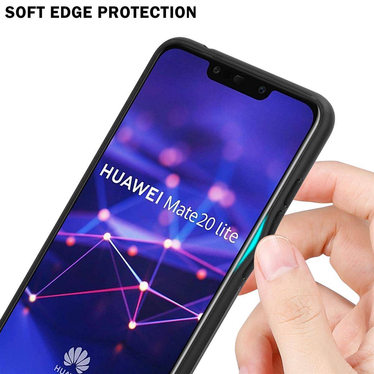 Cadorabo Hülle für Huawei MATE 20 LITE Schutz Hülle in Schwarz Handyhülle TPU Etui Cover Case Tempered Glas