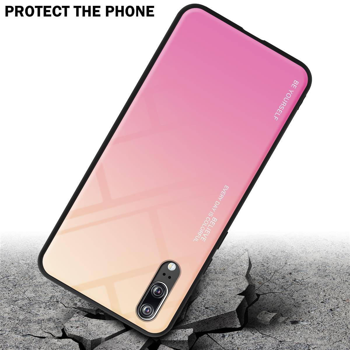 Cadorabo Hülle für Huawei P20 Schutz Hülle in Schwarz Handyhülle TPU Etui Cover Case Tempered Glas