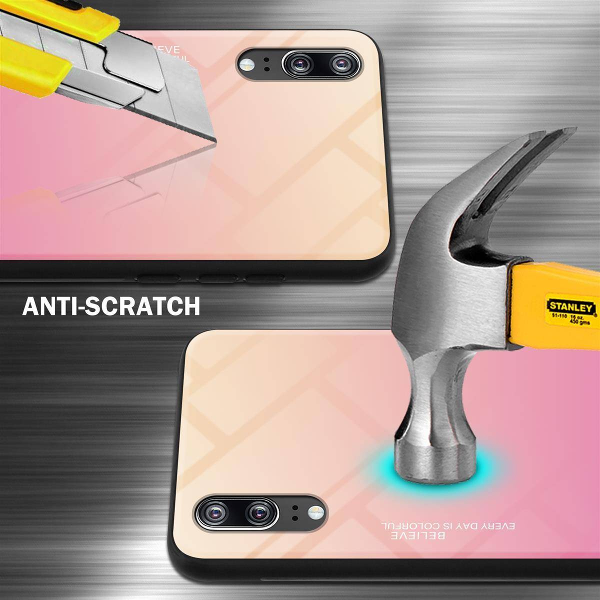 Cadorabo Hülle für Huawei P20 Schutz Hülle in Schwarz Handyhülle TPU Etui Cover Case Tempered Glas