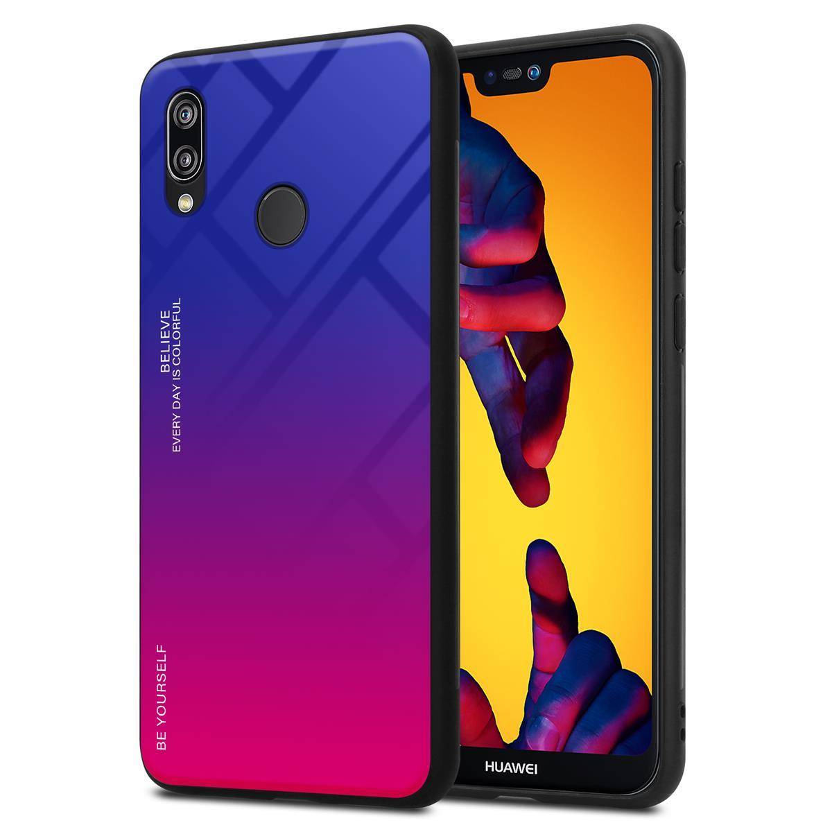 Cadorabo Hülle für Huawei P20 LITE 2018 / NOVA 3E Schutz Hülle in Schwarz Handyhülle TPU Etui Cover Case Tempered Glas