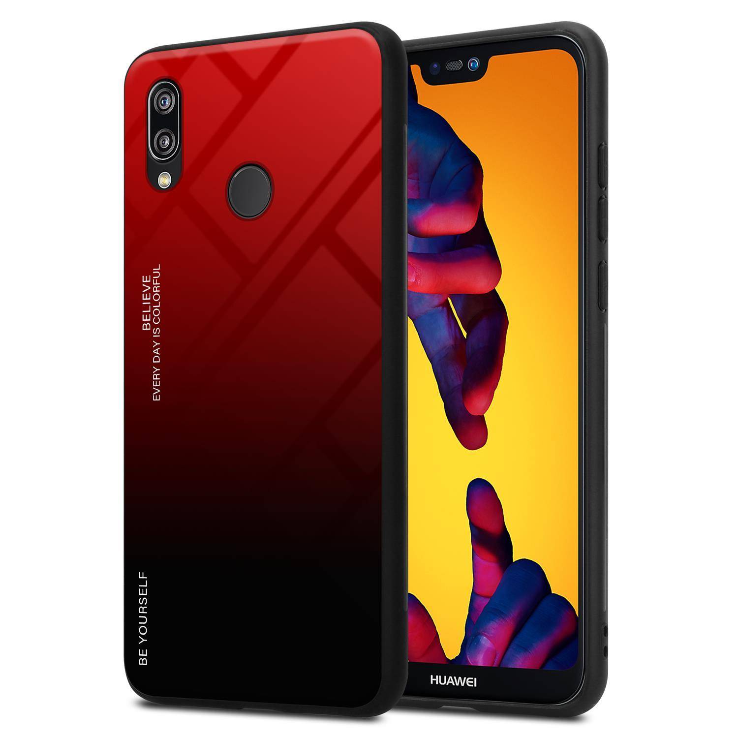 Cadorabo Hülle für Huawei P20 LITE 2018 / NOVA 3E Schutz Hülle in Schwarz Handyhülle TPU Etui Cover Case Tempered Glas