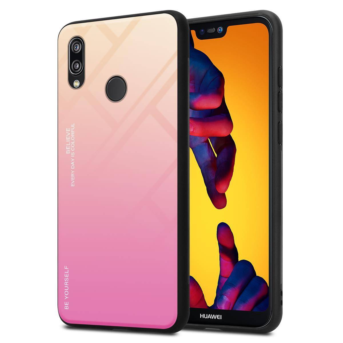 Cadorabo Hülle für Huawei P20 LITE 2018 / NOVA 3E Schutz Hülle in Schwarz Handyhülle TPU Etui Cover Case Tempered Glas