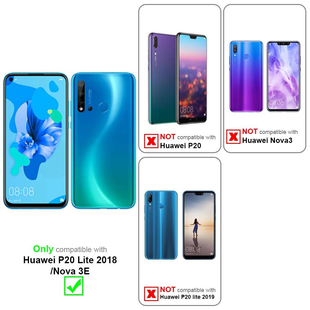 Cadorabo Hülle für Huawei P20 LITE 2018 / NOVA 3E Schutz Hülle in Schwarz Handyhülle TPU Etui Cover Case Tempered Glas