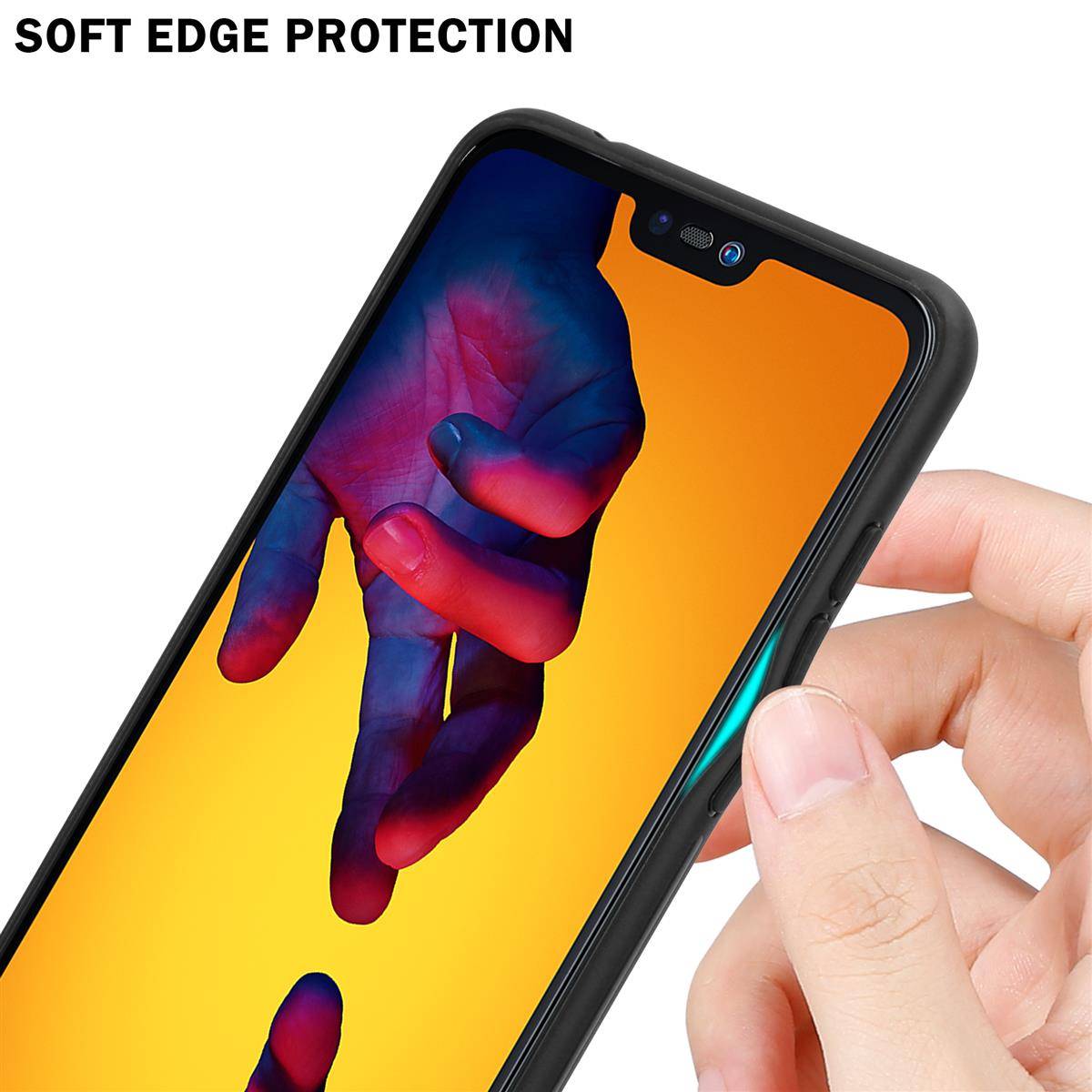 Cadorabo Hülle für Huawei P20 LITE 2018 / NOVA 3E Schutz Hülle in Schwarz Handyhülle TPU Etui Cover Case Tempered Glas