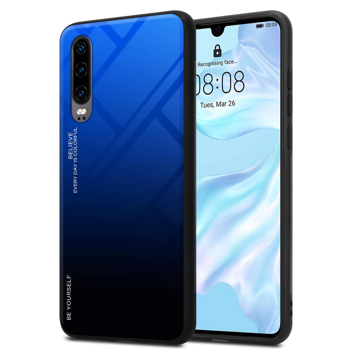 Cadorabo Hülle für Huawei P30 Schutz Hülle in Schwarz Handyhülle TPU Etui Cover Case Tempered Glas