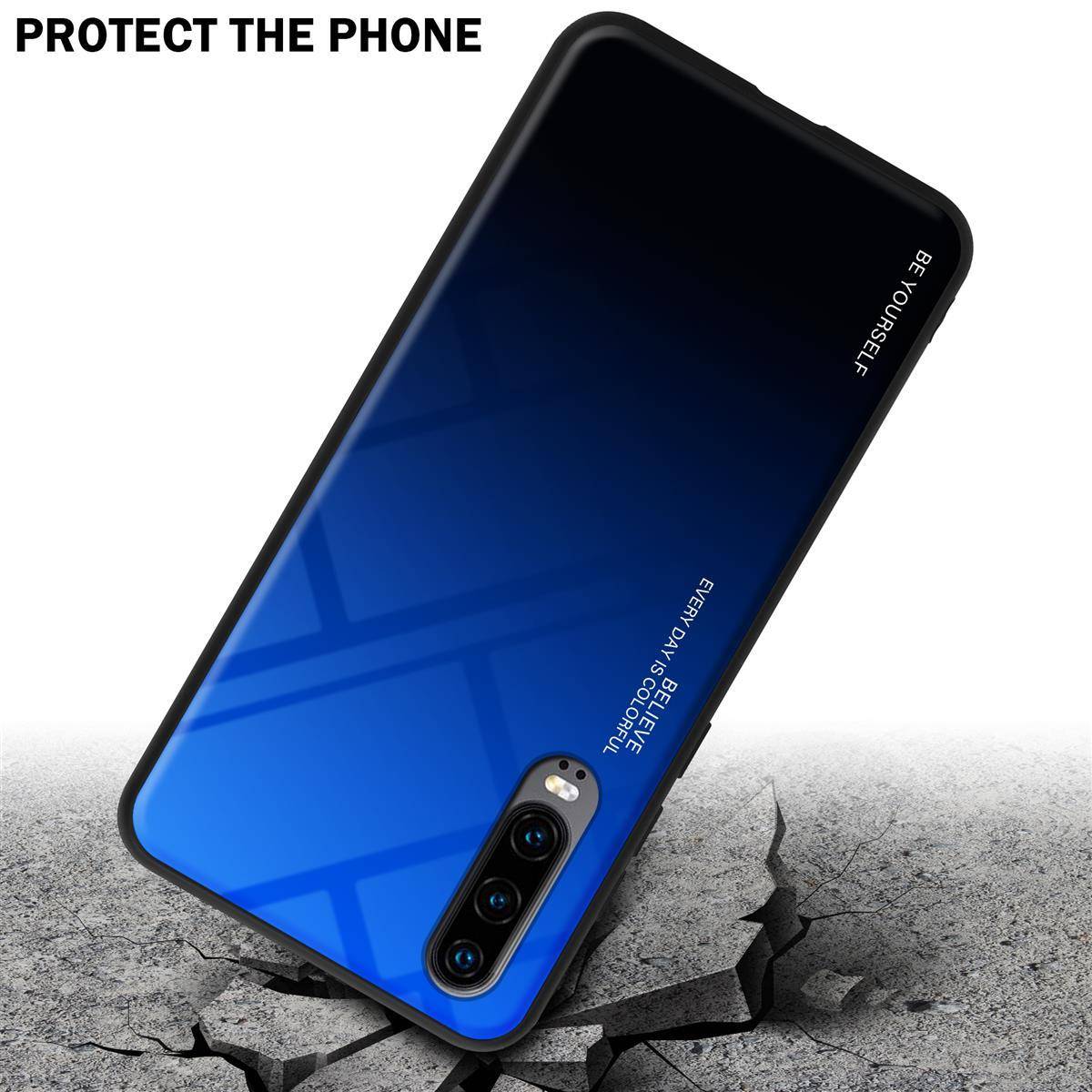 Cadorabo Hülle für Huawei P30 Schutz Hülle in Schwarz Handyhülle TPU Etui Cover Case Tempered Glas