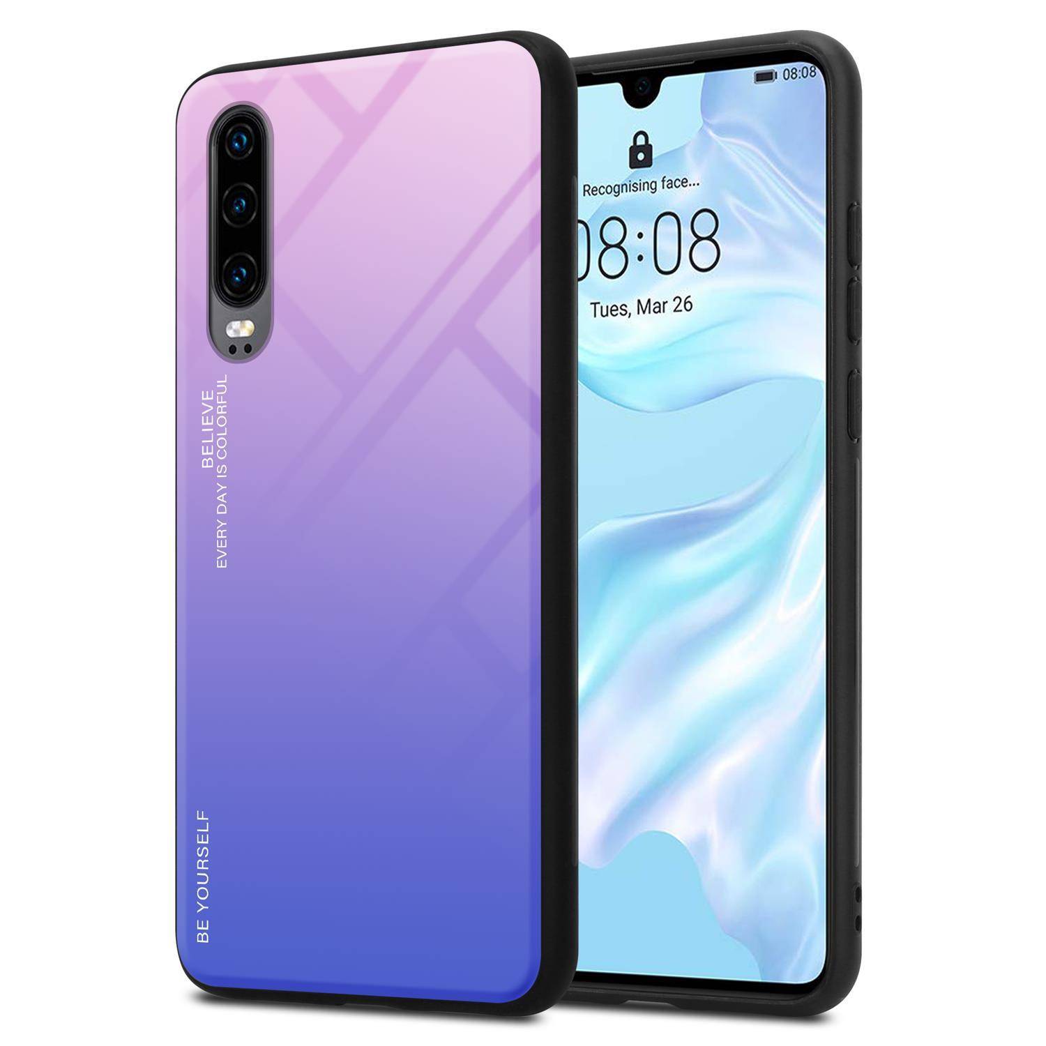 Cadorabo Hülle für Huawei P30 Schutz Hülle in Schwarz Handyhülle TPU Etui Cover Case Tempered Glas