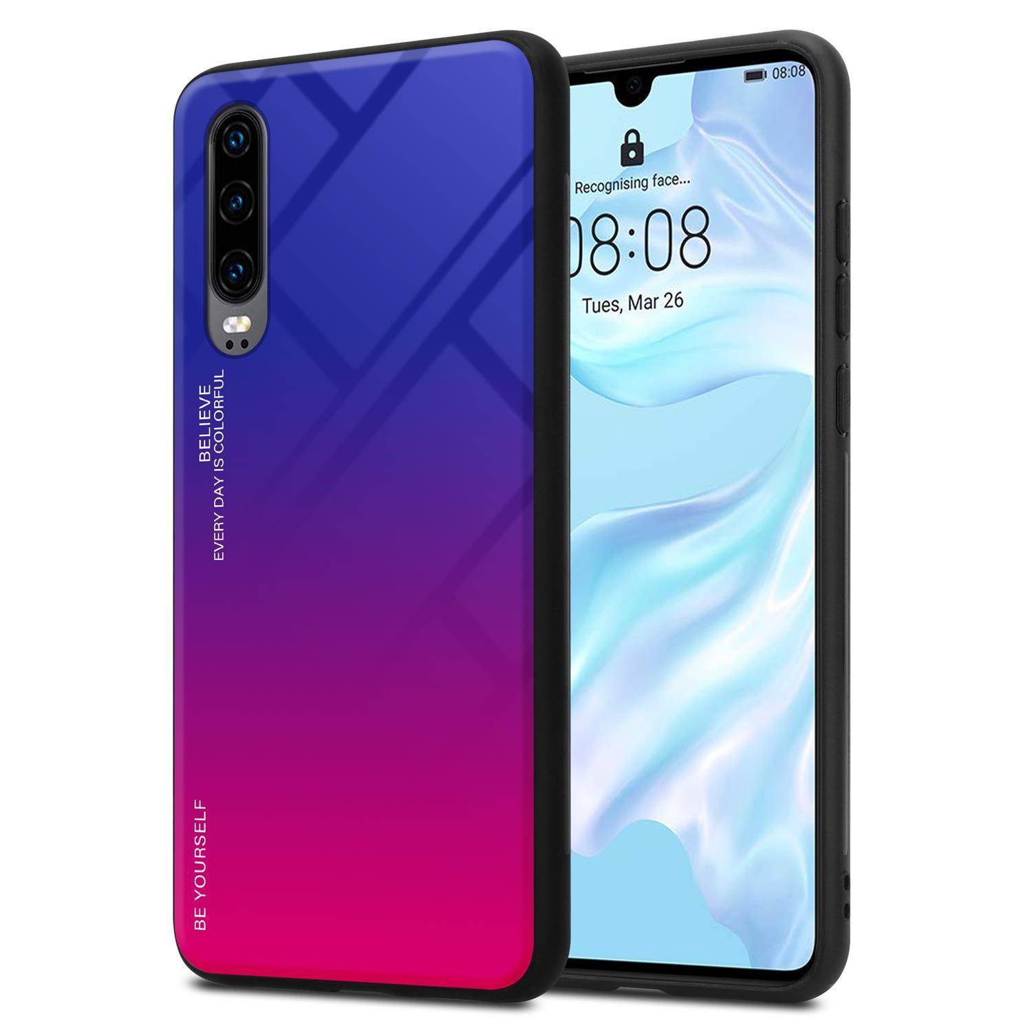 Cadorabo Hülle für Huawei P30 Schutz Hülle in Schwarz Handyhülle TPU Etui Cover Case Tempered Glas