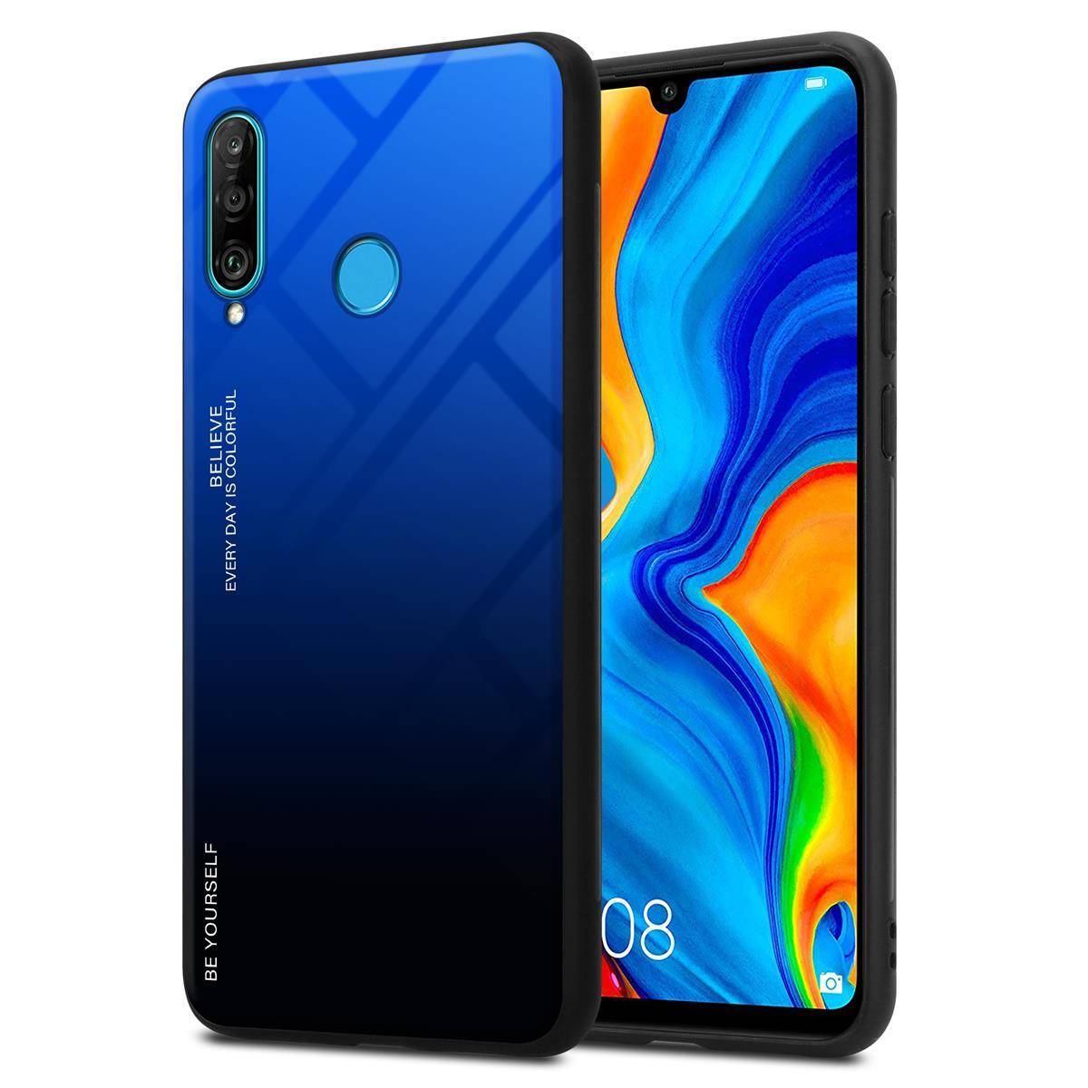 Cadorabo Hülle für Huawei P30 LITE Schutz Hülle in Schwarz Handyhülle TPU Etui Cover Case Tempered Glas