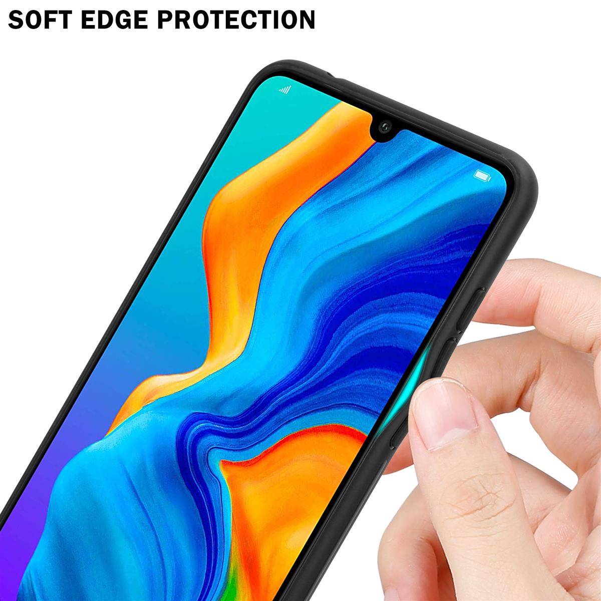 Cadorabo Hülle für Huawei P30 LITE Schutz Hülle in Schwarz Handyhülle TPU Etui Cover Case Tempered Glas