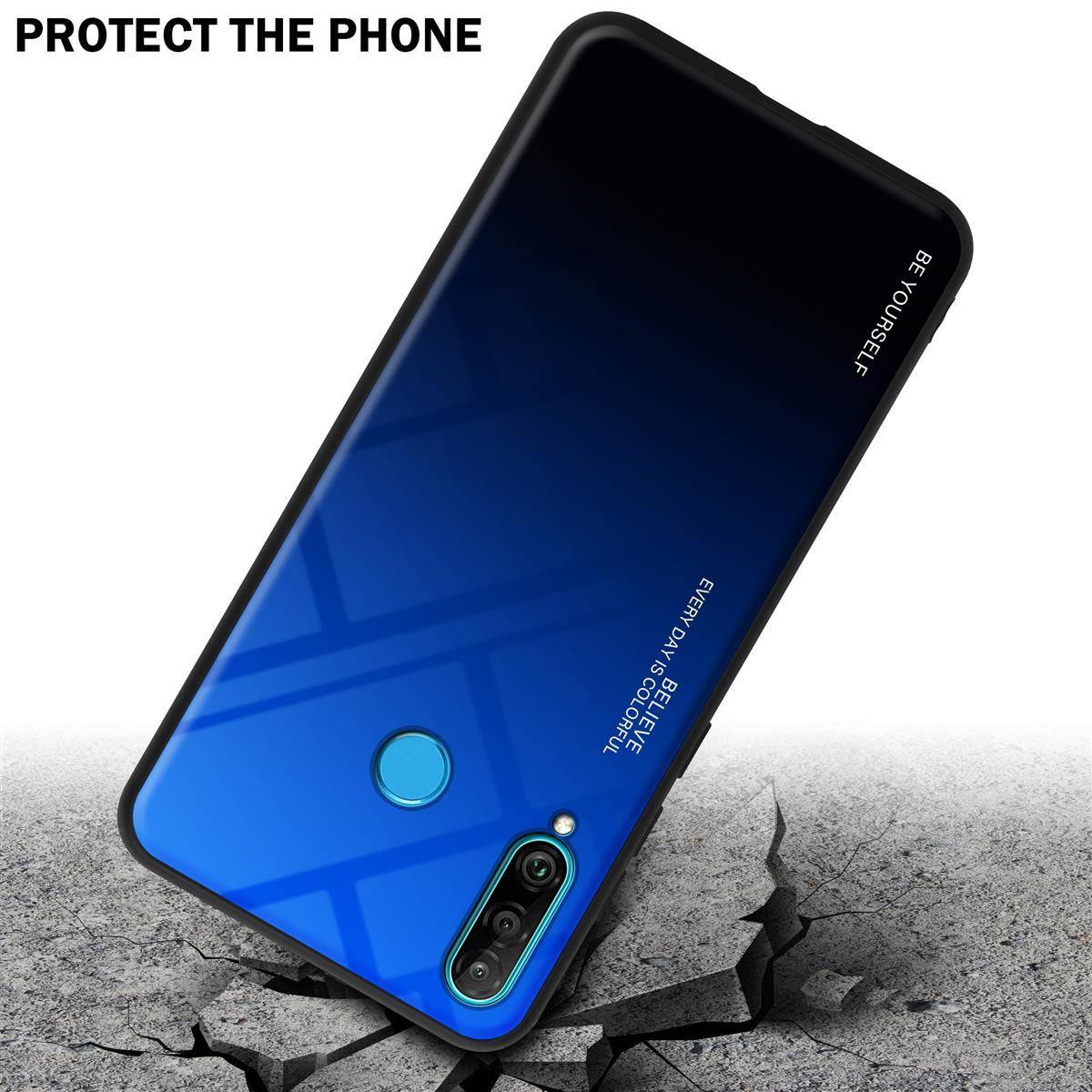Cadorabo Hülle für Huawei P30 LITE Schutz Hülle in Schwarz Handyhülle TPU Etui Cover Case Tempered Glas