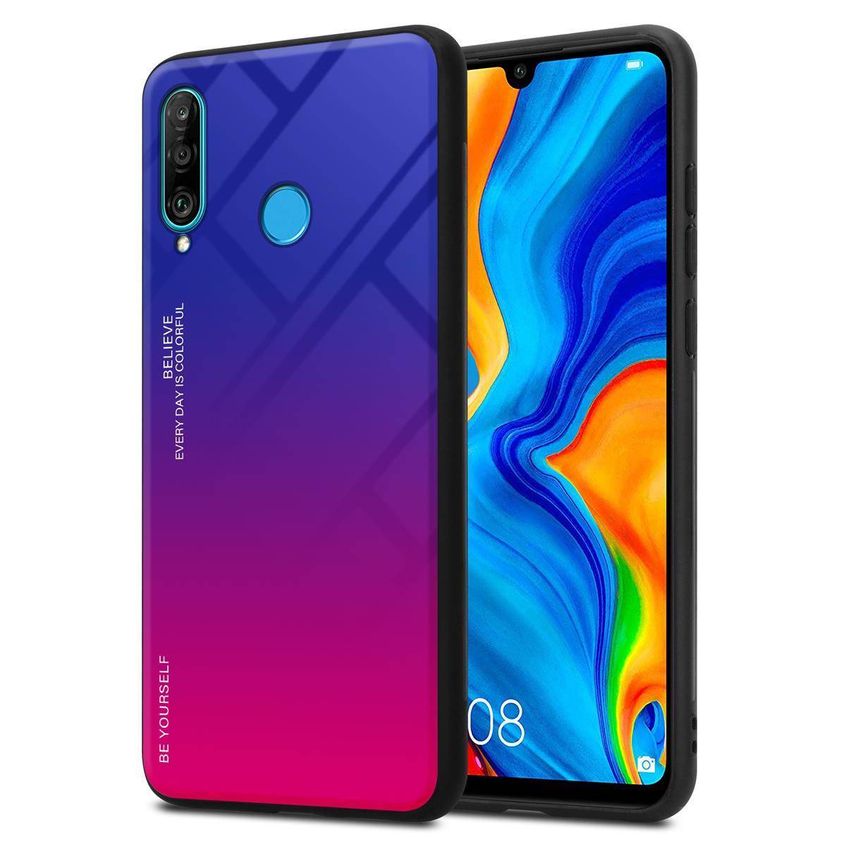 Cadorabo Hülle für Huawei P30 LITE Schutz Hülle in Schwarz Handyhülle TPU Etui Cover Case Tempered Glas