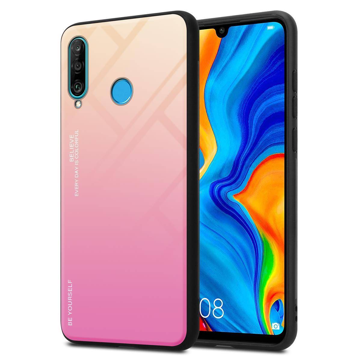 Cadorabo Hülle für Huawei P30 LITE Schutz Hülle in Schwarz Handyhülle TPU Etui Cover Case Tempered Glas