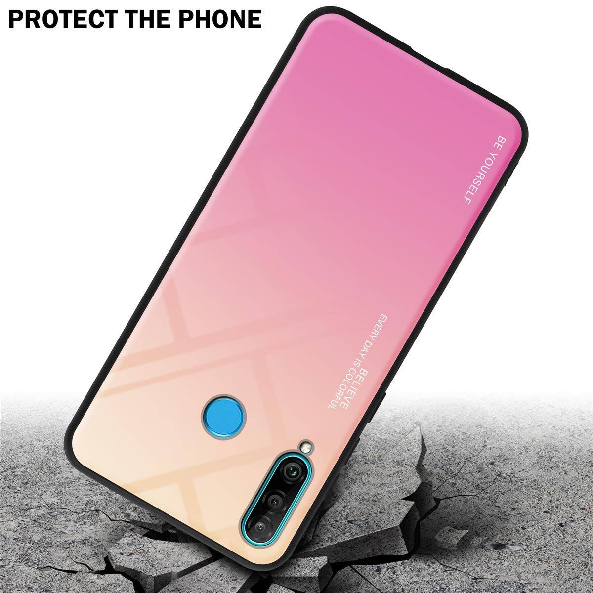 Cadorabo Hülle für Huawei P30 LITE Schutz Hülle in Schwarz Handyhülle TPU Etui Cover Case Tempered Glas