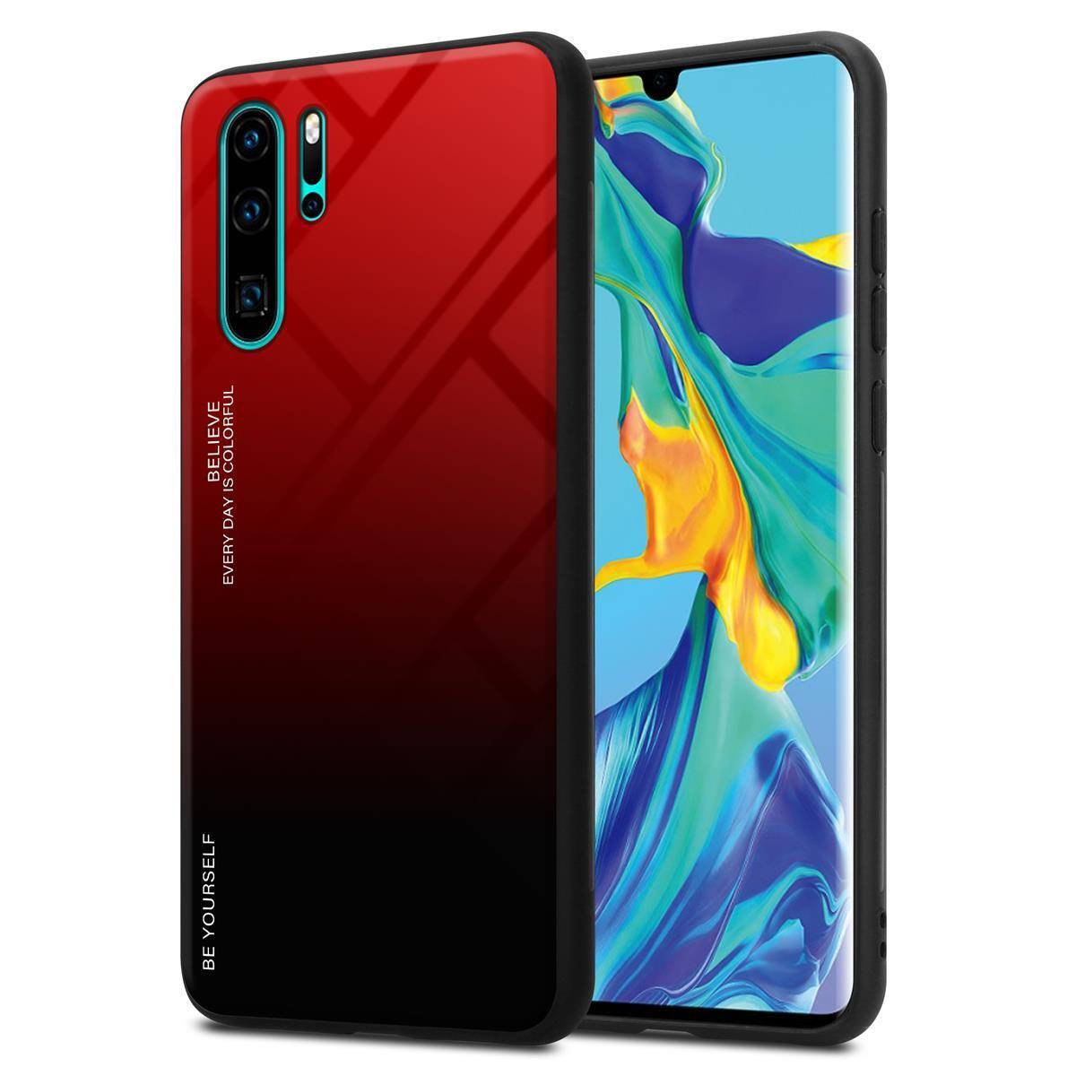Cadorabo Hülle für Huawei P30 PRO Schutz Hülle in Schwarz Handyhülle TPU Etui Cover Case Tempered Glas