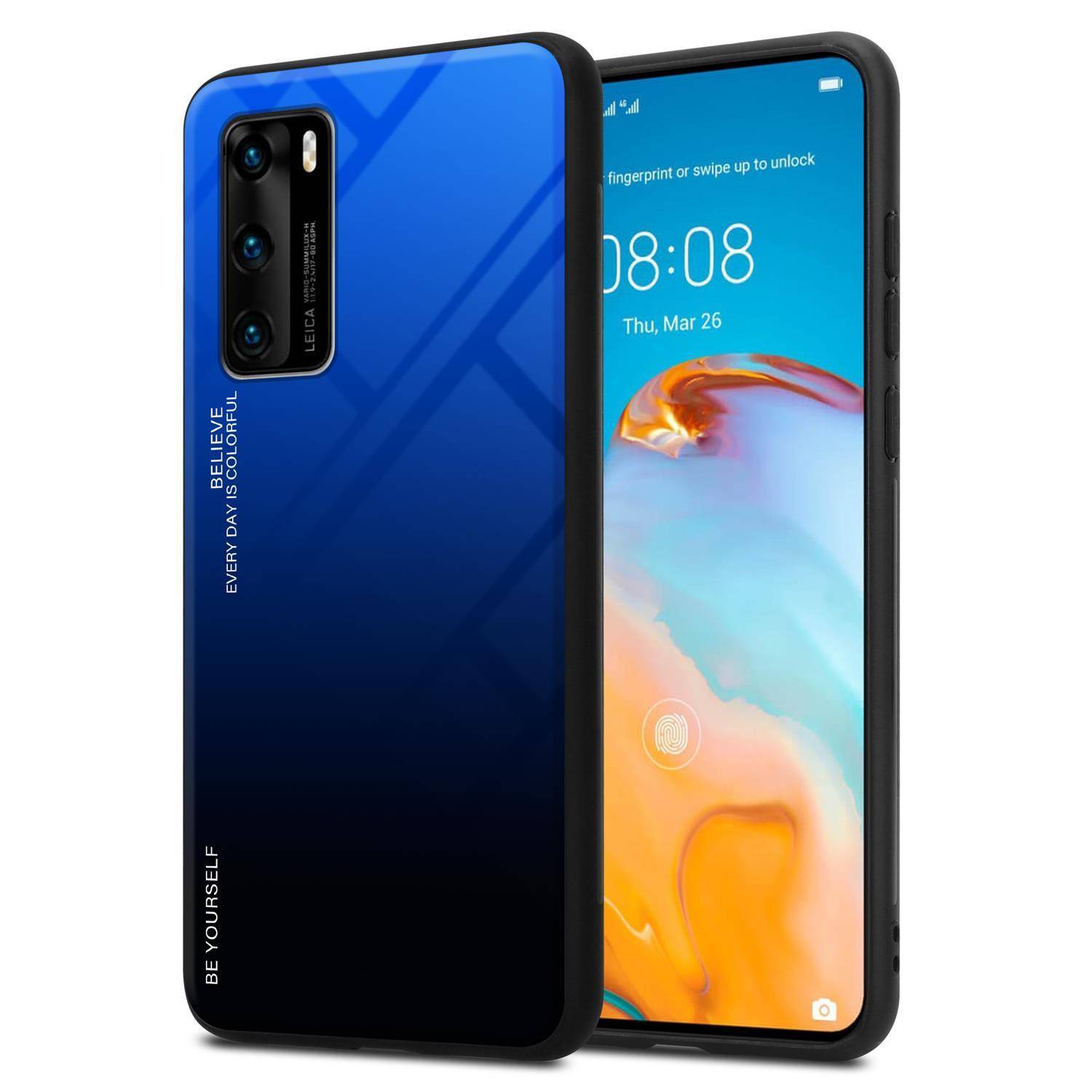 Cadorabo Hülle für Huawei P40 Schutz Hülle in Schwarz Handyhülle TPU Etui Cover Case Tempered Glas