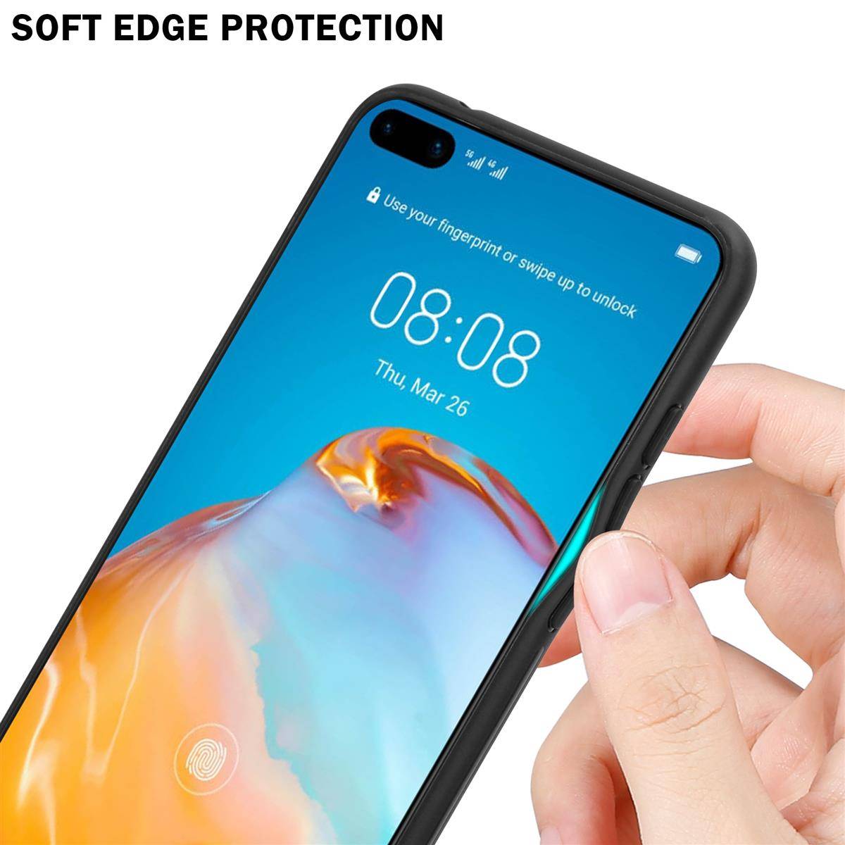 Cadorabo Hülle für Huawei P40 Schutz Hülle in Schwarz Handyhülle TPU Etui Cover Case Tempered Glas