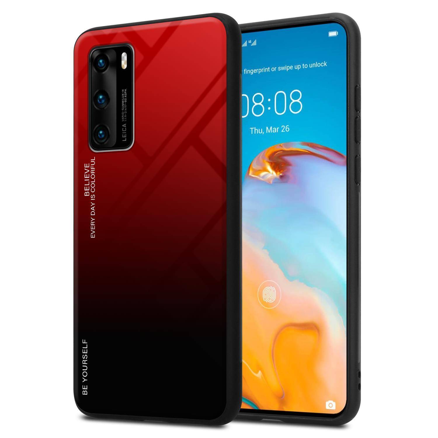 Cadorabo Hülle für Huawei P40 Schutz Hülle in Schwarz Handyhülle TPU Etui Cover Case Tempered Glas