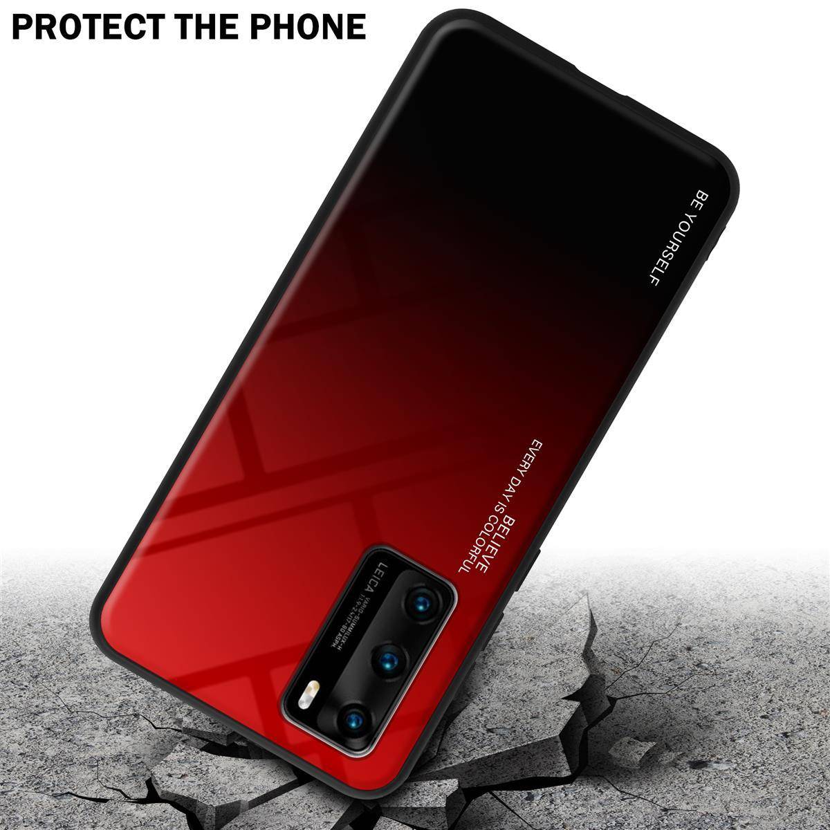 Cadorabo Hülle für Huawei P40 Schutz Hülle in Schwarz Handyhülle TPU Etui Cover Case Tempered Glas