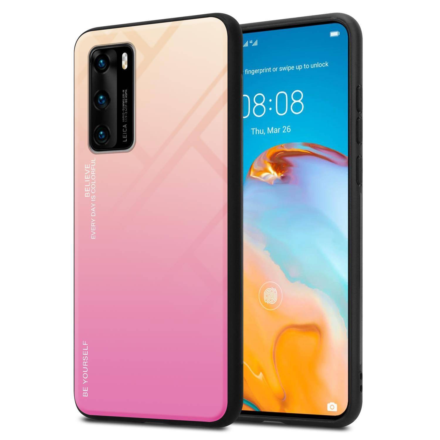 Cadorabo Hülle für Huawei P40 Schutz Hülle in Schwarz Handyhülle TPU Etui Cover Case Tempered Glas