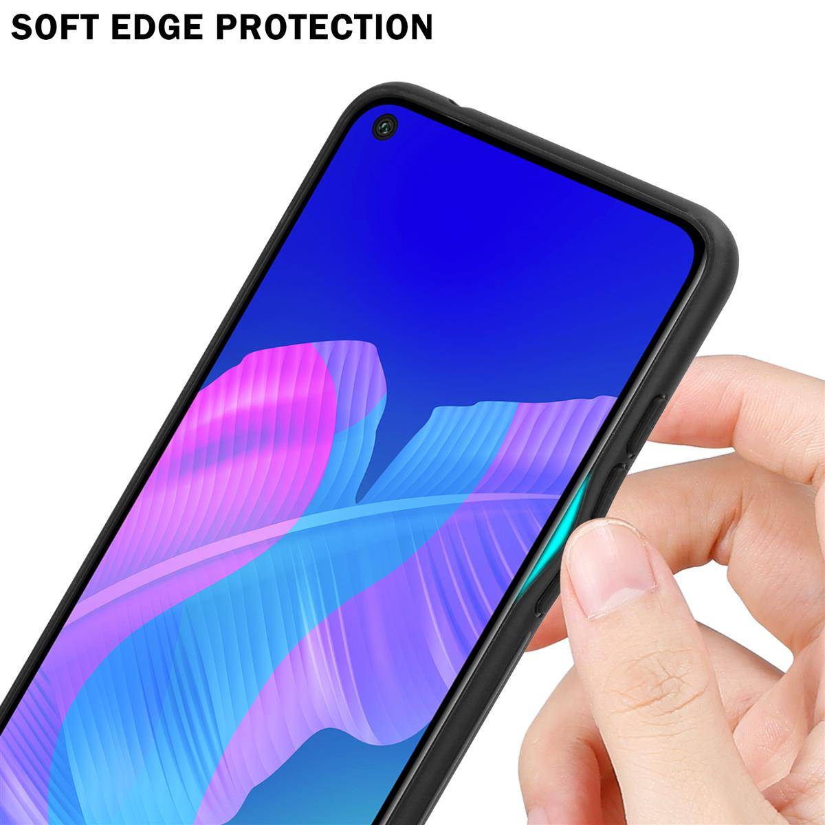 Cadorabo Hülle für Huawei P40 LITE E Schutz Hülle in Schwarz Handyhülle TPU Etui Cover Case Tempered Glas