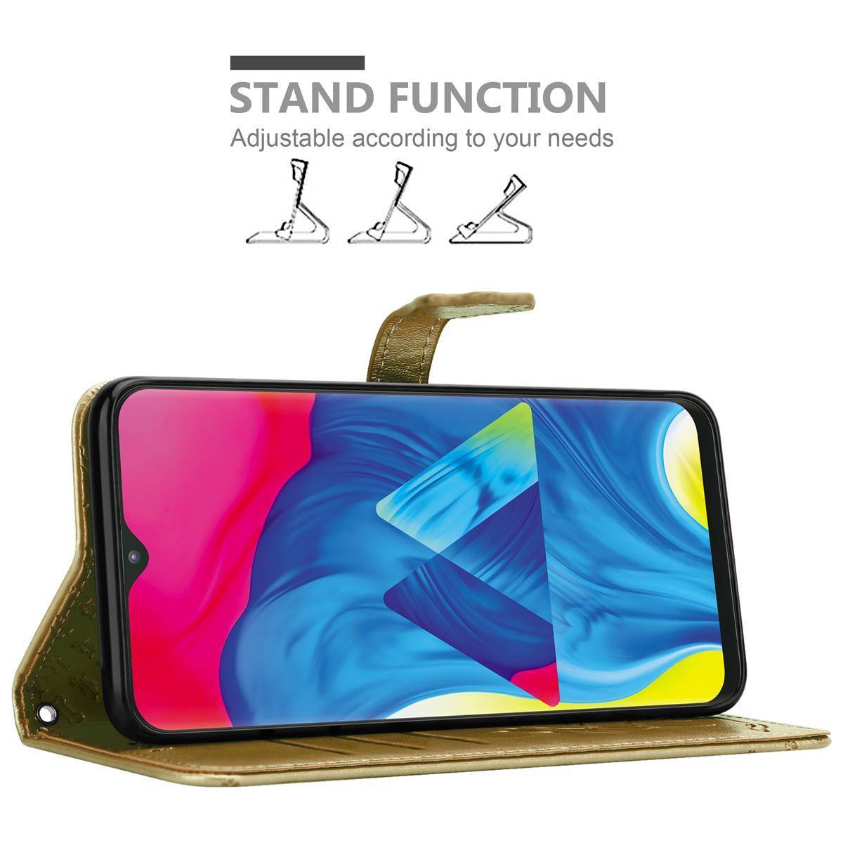 Cadorabo Hülle für Samsung Galaxy A10 / M10 Schutz Hülle in Gold Handyhülle Cover Etui Case Booklet Hunde Katzen