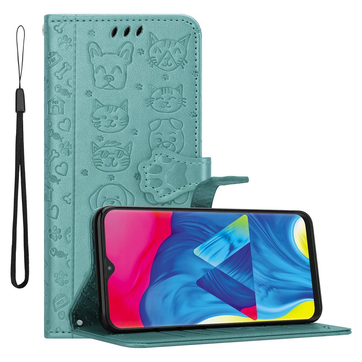 Cadorabo Hülle für Samsung Galaxy A10 / M10 Schutz Hülle in Grün Handyhülle Cover Etui Case Booklet Hunde Katzen