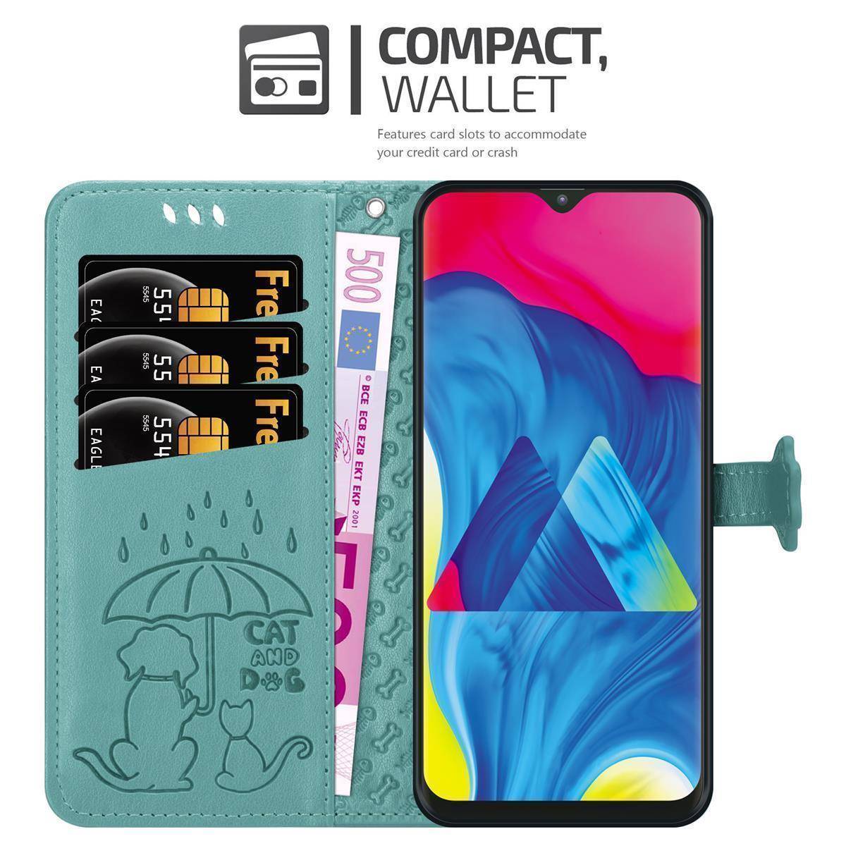 Cadorabo Hülle für Samsung Galaxy A10 / M10 Schutz Hülle in Grün Handyhülle Cover Etui Case Booklet Hunde Katzen