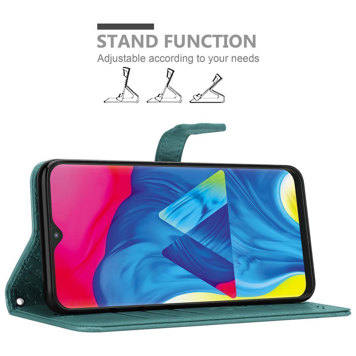 Cadorabo Hülle für Samsung Galaxy A10 / M10 Schutz Hülle in Grün Handyhülle Cover Etui Case Booklet Hunde Katzen