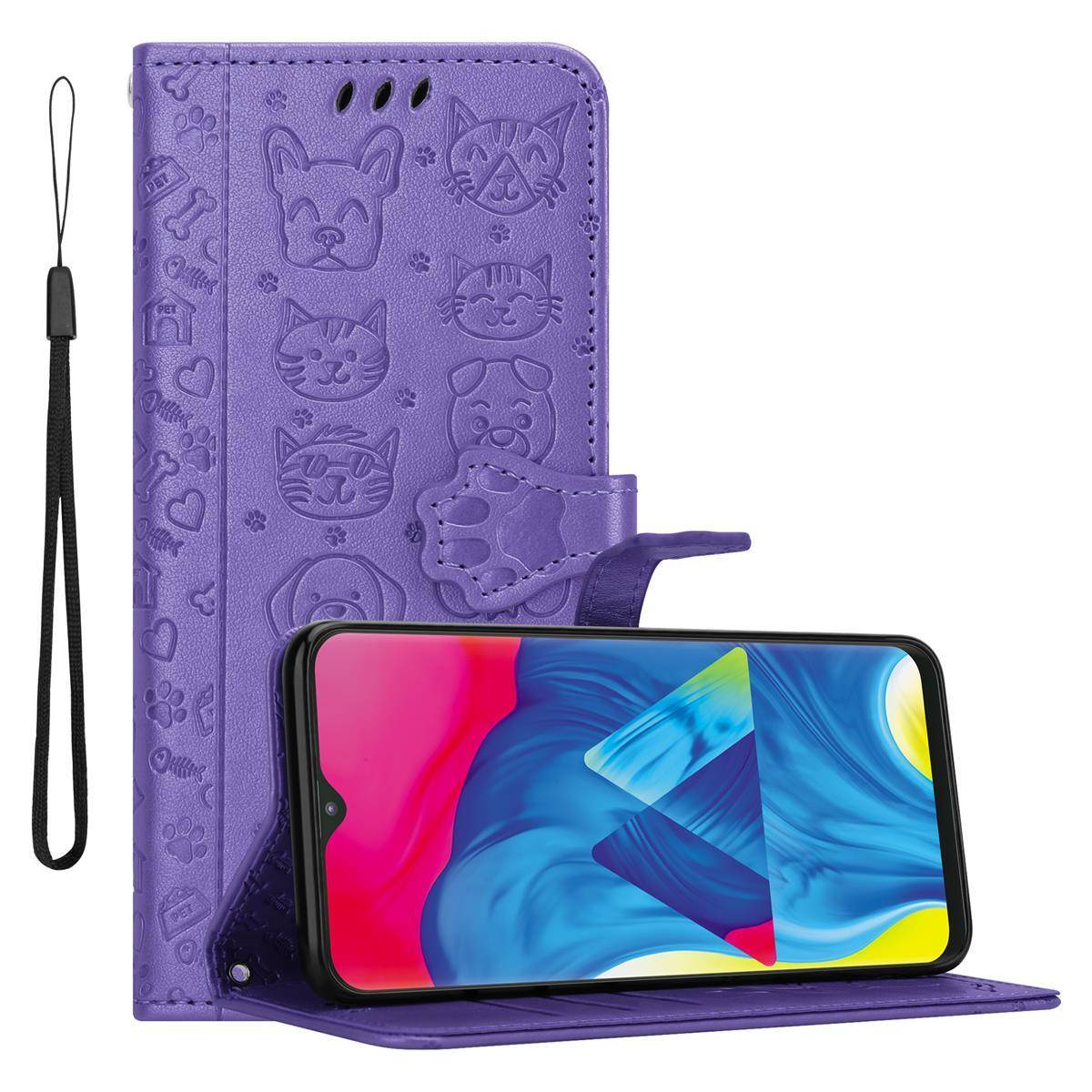 Cadorabo Hülle für Samsung Galaxy A10 / M10 Schutz Hülle in Lila Handyhülle Cover Etui Case Booklet Hunde Katzen
