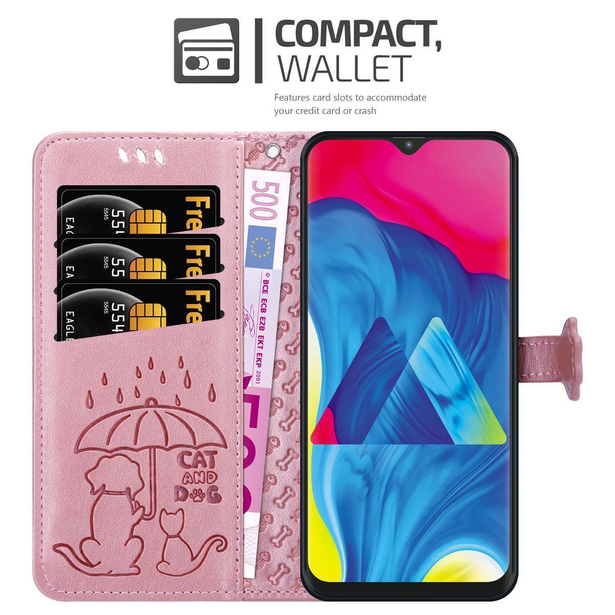 Cadorabo Hülle für Samsung Galaxy A10 / M10 Schutz Hülle in Rosa Handyhülle Cover Etui Case Booklet Hunde Katzen