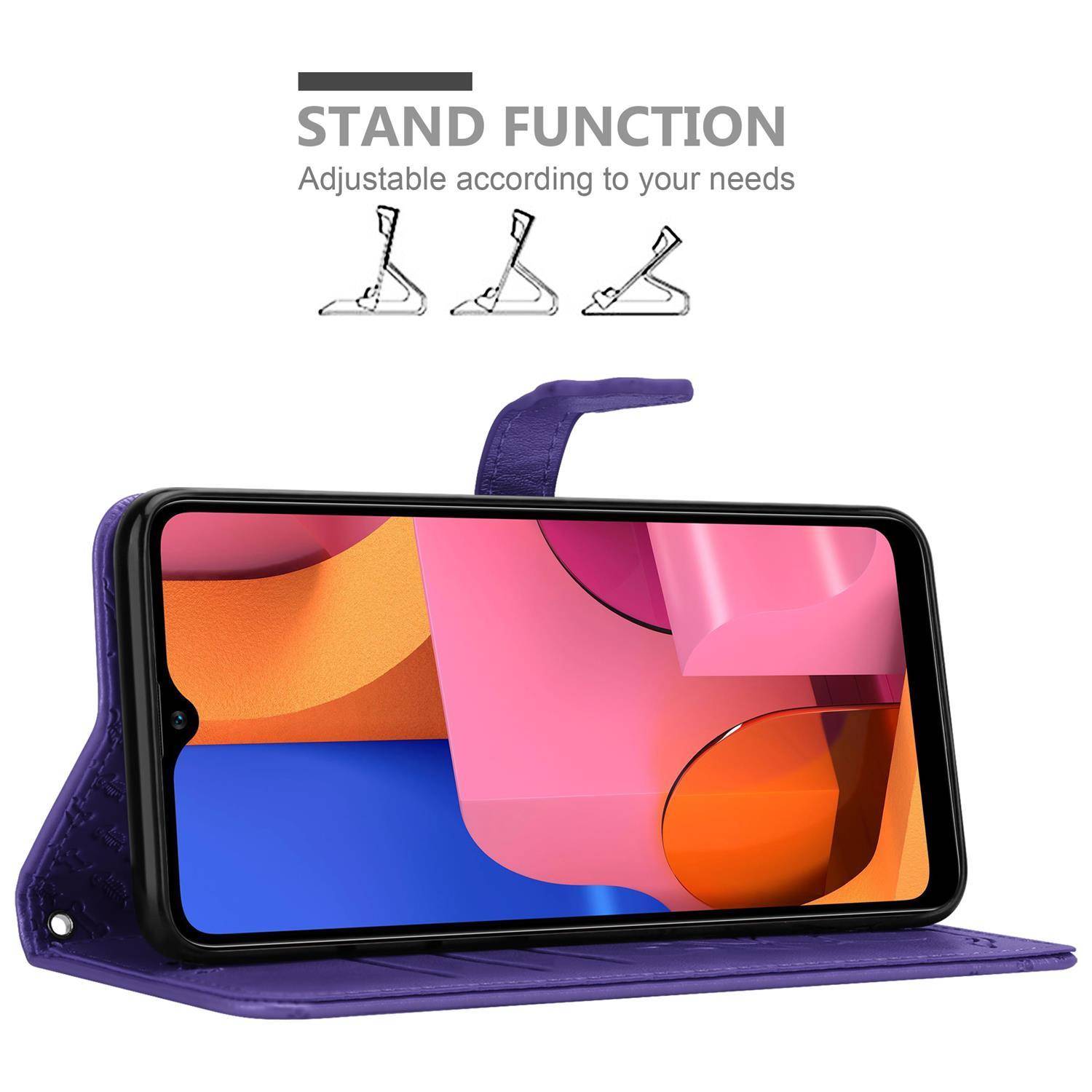 Cadorabo Hülle für Samsung Galaxy A20s Schutz Hülle in Lila Handyhülle Cover Etui Case Booklet Hunde Katzen