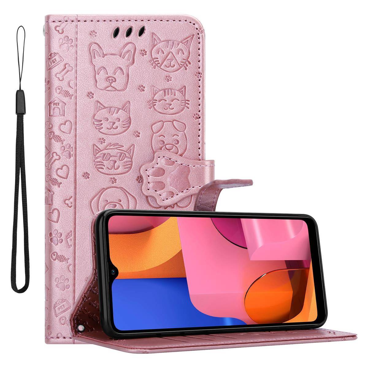 Cadorabo Hülle für Samsung Galaxy A20s Schutz Hülle in Rosa Handyhülle Cover Etui Case Booklet Hunde Katzen