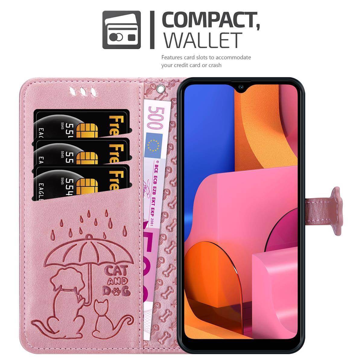 Cadorabo Hülle für Samsung Galaxy A20s Schutz Hülle in Rosa Handyhülle Cover Etui Case Booklet Hunde Katzen
