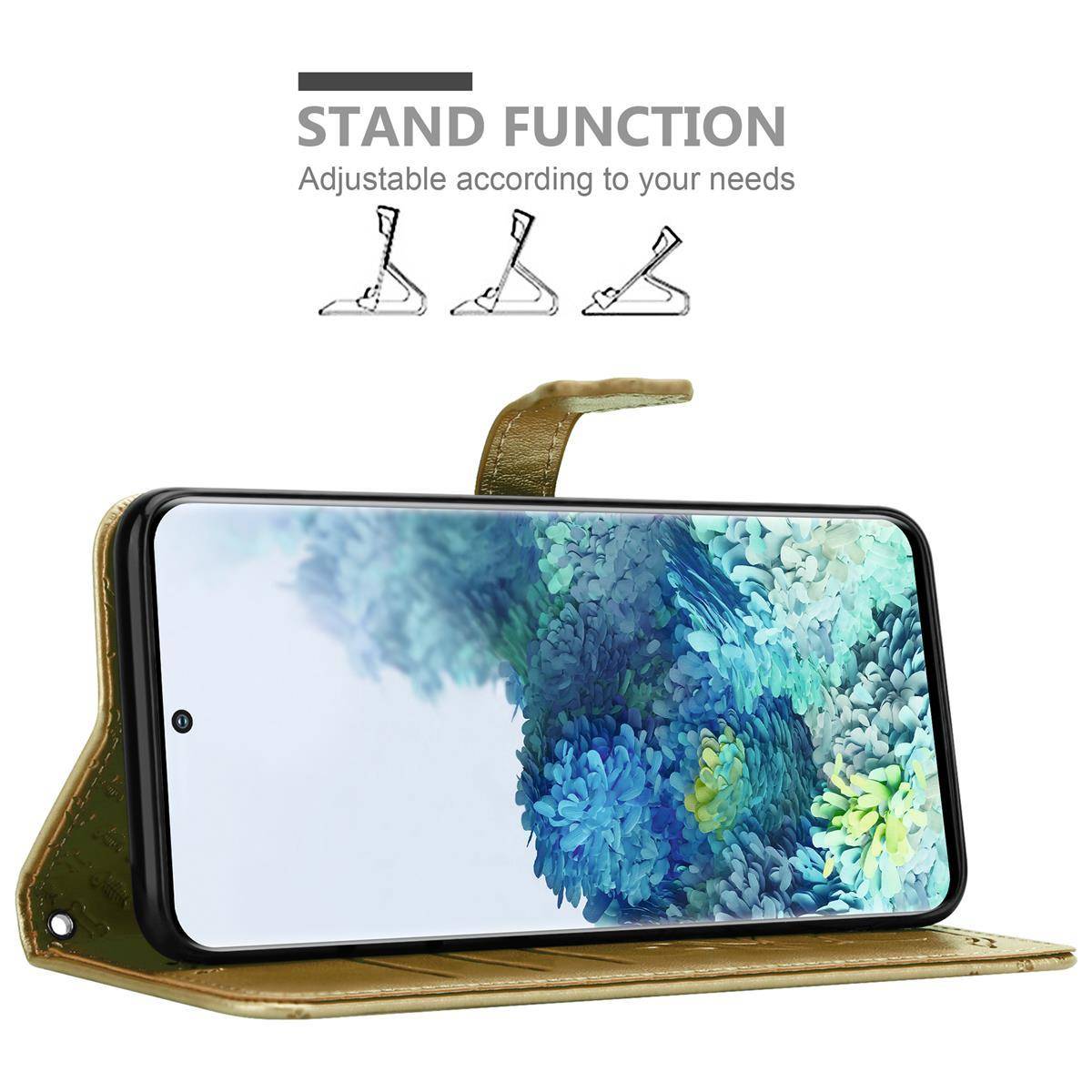 Cadorabo Hülle für Samsung Galaxy S20 Schutz Hülle in Gold Handyhülle Cover Etui Case Booklet Hunde Katzen